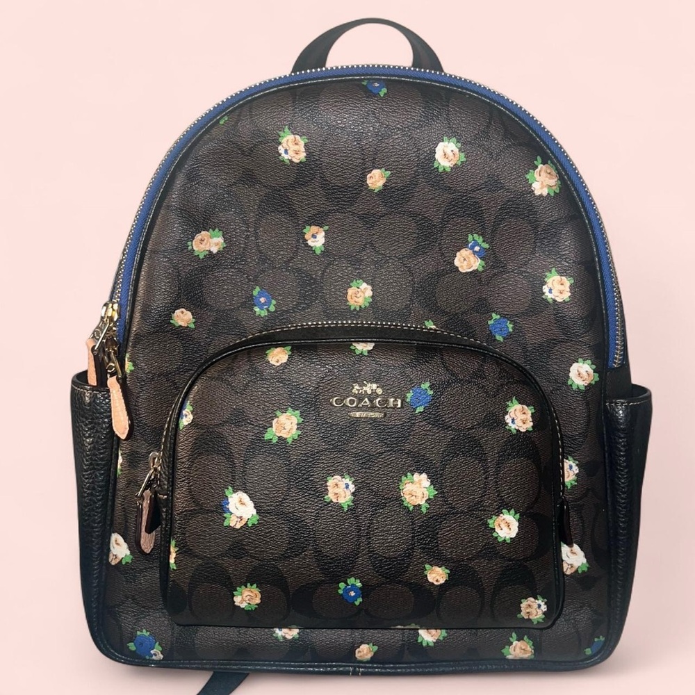 Coach Brown Backpack with Floral Accents